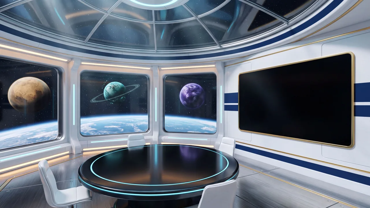 Das Deck Sternenkarte im Raumschiff der eMonkeys: ein Navigationsraum mit einer Sternenkarte unter einer Glaskuppel.